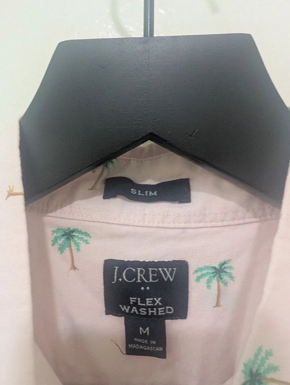 J.Crew Pink Short-Sleeve Slim Palm Tree Print Button Down Shirt
